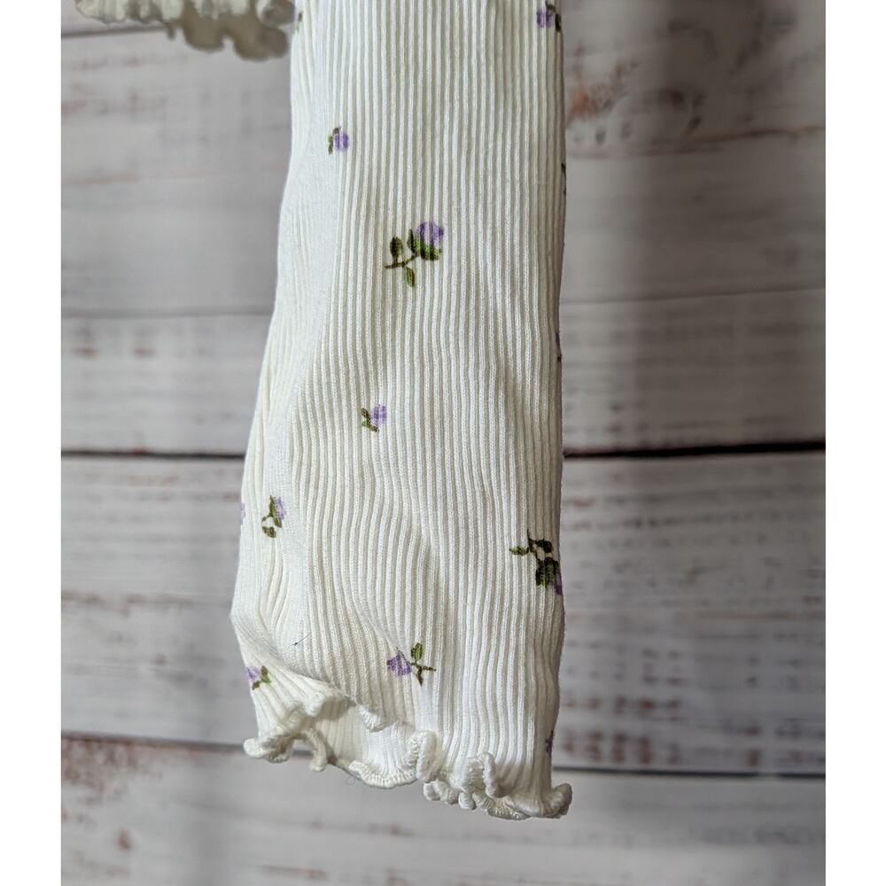Forever 21 Ditsy Floral Crop Top White Lace Trim V-Neck Ribbed Y2K Cottagecore L - Picture 8 of 13
